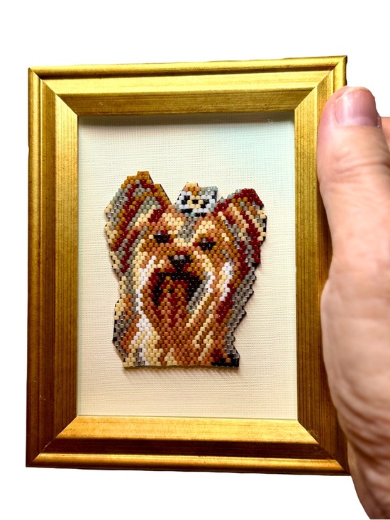 Other - Framed Beaded Yorkie Art – Handmade Mini Dog Portrait